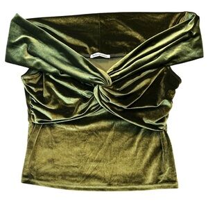 Reformation Olive Velvet Twist Front Blouse. Size S